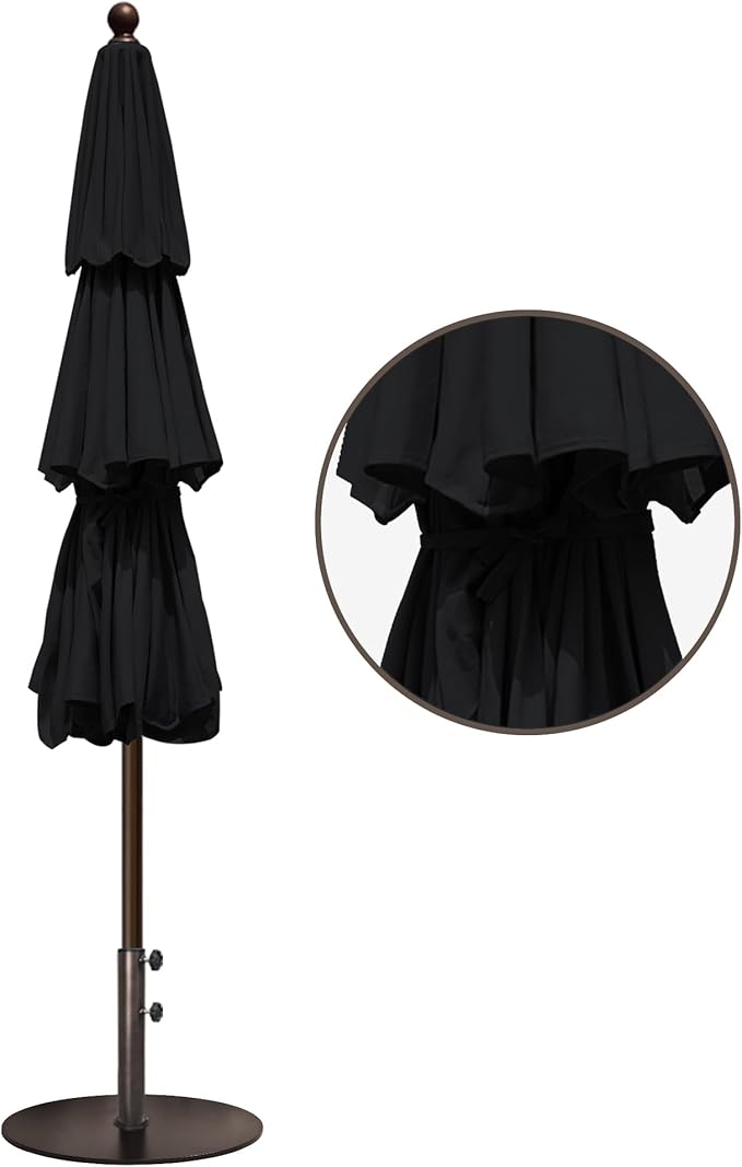 EliteShade USA 10-Year-Non-Fading 11ft 3-Tier Market Patio Umbrella, Commercial Grade Outdoor Table Umbrella with Crank Open, Windproof & UPF 50+ UV Protection, Heavy Duty Ventilation for Garden, Deck, Pool, Backyard, Beach & Bistro, No Tilt, Black