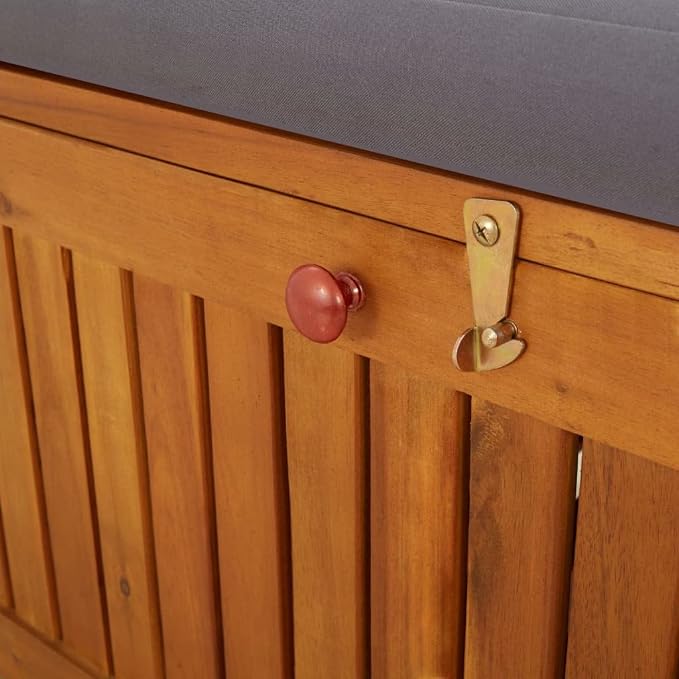 Patio Storage Bench with Gray Cushion, Outdoor Wooden Deck Box, Solid Wood Patio Furniture for Outdoor Cushions, Pool Storage and Garden Tools, 66.9"x24.8"x33.1", -335