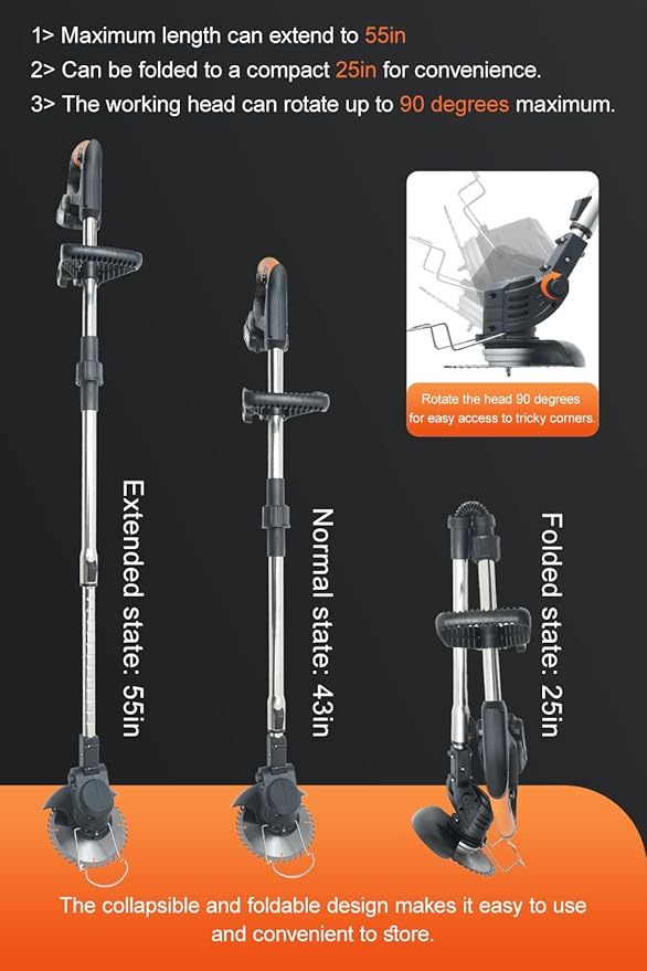 Cordless Weed Wacker,Electric Weed Eater,2 Batteries,Grass Trimmer Cordless,Black-C
