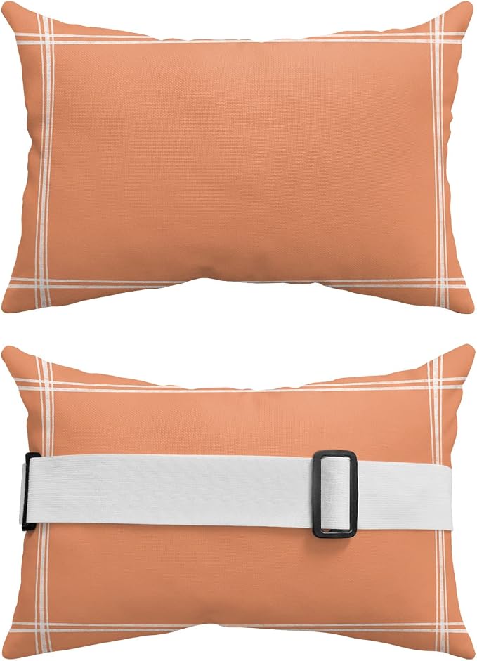 Outdoor Pillows Covers with Inserts Orange Red Waterproof Recliner Pillow with Adjustable Strap Throw Pillows for Patio Furniture Pool Lounge Chair, 11x16 inch, 1PCS