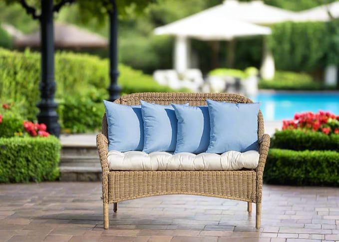 RSH DECOR: Sunbrella Play Square Throw Pillows Set of 2 | 17" x 17" | Water and Fade-Resistant Performance Fabric | Outdoor Pillow Covers with Down-Alternative Inserts | Play Cameo