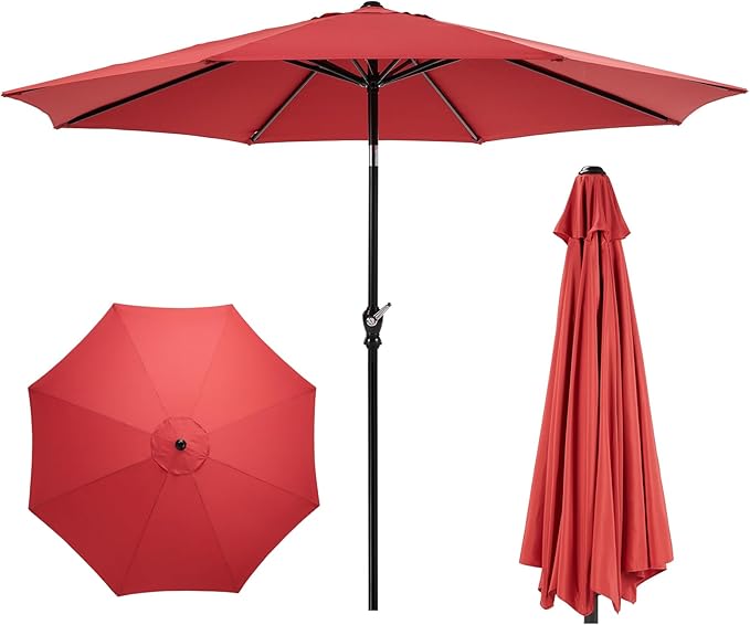 OLIXIS 9FT Patio Umbrella with Tilt and Crank Button & Sturdy Ribs Waterproof, 9Feet Patio Table Umbrella Perfect for Poolside, Terrace, Beach and Outdoor Restaurant