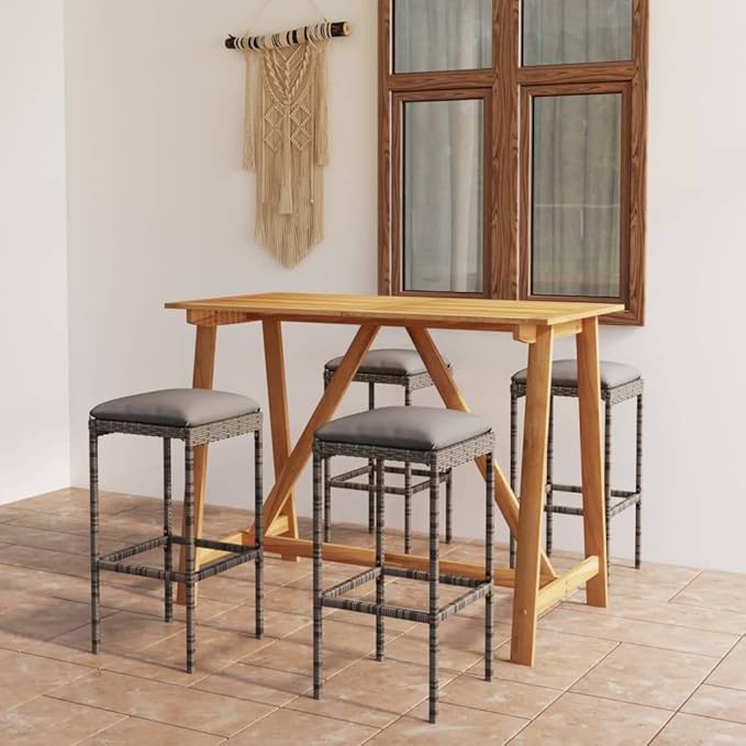 Patio Bar Set with Cushions,Patio Lounge Set,Conversation Sets,Outdoor Garden Table and Chairs Sets,Outdoor Patio Furniture,for Patio,Backyard,Garden,5 Piece Gray