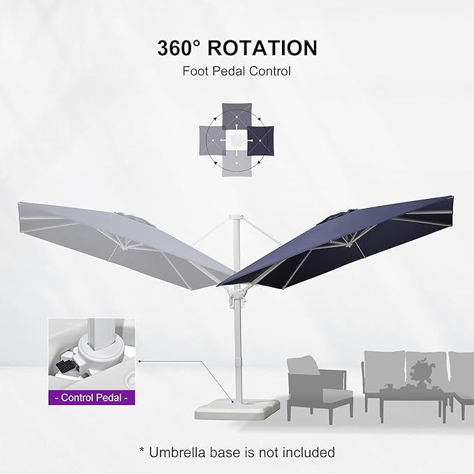 PURPLE LEAF 9 FT White Patio Umbrella Cantilever Umbrella Aluminum Square Outdoor Offset Umbrella Hanging Windproof with 360° Rotation for Garden Deck Pool, Navy Blue