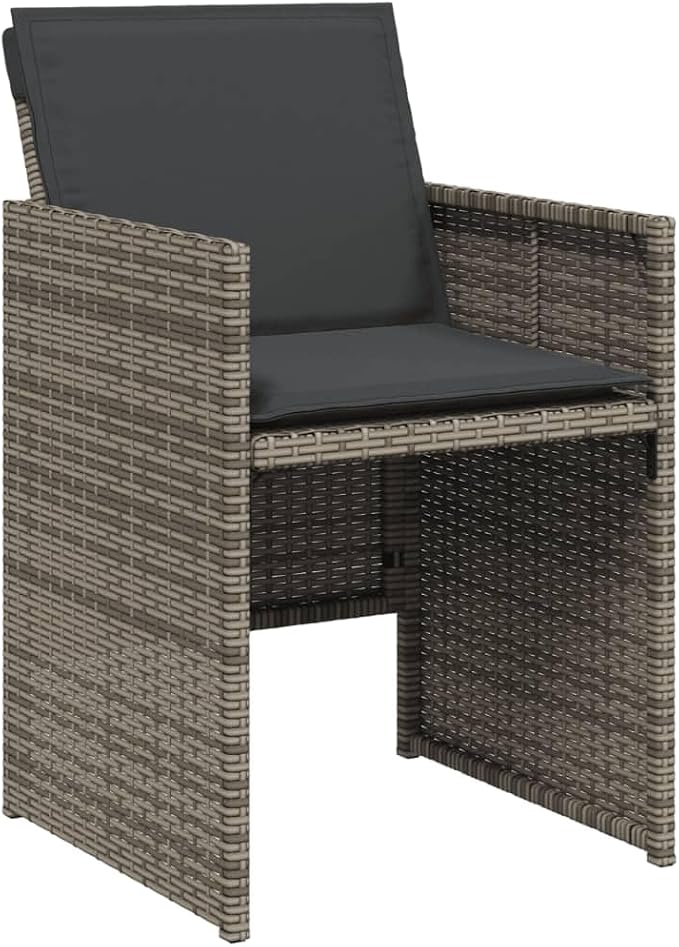 9 Piece Patio Dining Set with Cushions Gray Poly Rattan Outdoor Furniture Table and 4 Chairs with Stools Foldable Space Saving Acacia Wood Top Heavy Duty Weather Resistant for Garden Backyard