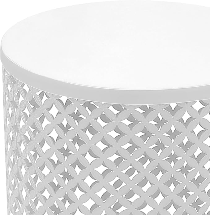 2PCS Outdoor Side Table, Modern End Table Cylindrical Metal Frame Accent Table, Metal Frame Accent Table for Gardens, Balconies, Bedrooms, Living Rooms (White)