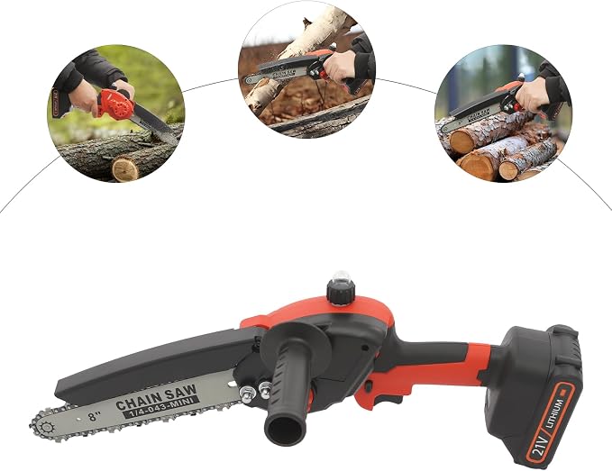 21V Mini Chainsaw 8 inch, 800W Electric Chainsaw Cordless, Brushless Chain saw with Carrying Case & 2x2000mAh Batteries, Battery Powered Saws Handheld Chain Saw for Wood Cutting