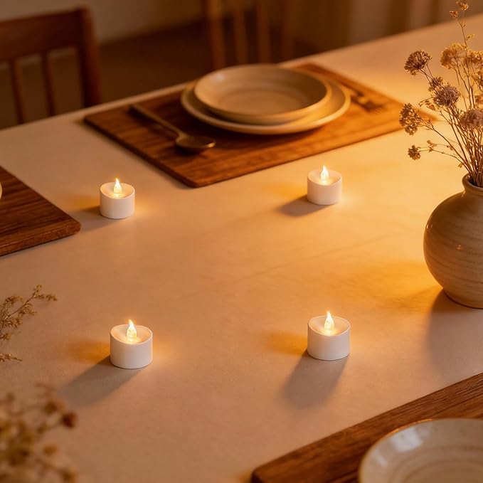50 Pack LED Tea Lights, Last 100H+, Warm White Flickering Light