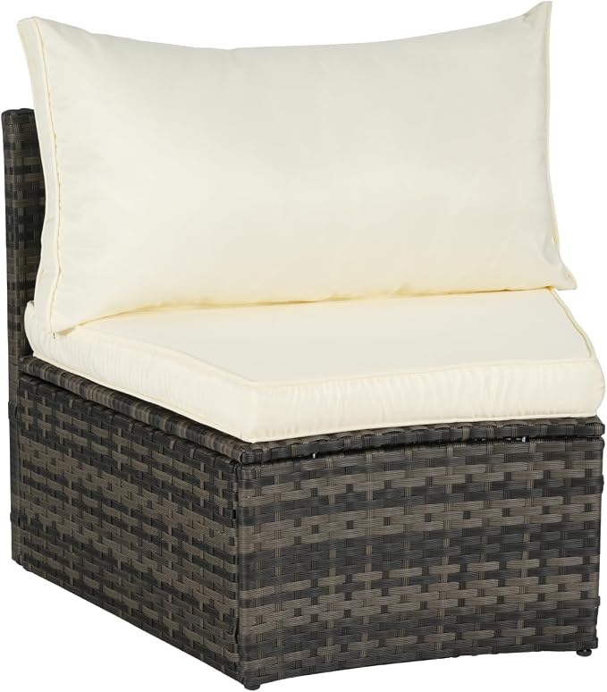 KEIKI Outdoor Patio Furniture 7-Piece Half-Moon Curved Sectional Sofa Set, All-Weather Wicker Patio Conversation Set with Round Coffee Table and 2 Storage Armrests for Poolside Backyard, Beige
