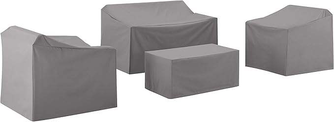 Crosley Furniture Patio Furniture Covers, Waterproof 4-Piece Cover Set for Outdoor Chairs, Loveseat, Table, Gray