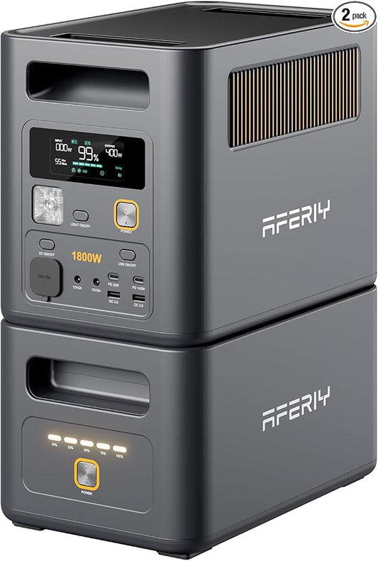 AFERIY Portable Power Station with 1024Wh Expansion Battery, 2048Wh Total Capacity, Expandable to 5120Wh, 1800W (Peak 3600W), <10ms UPS Backup, LiFePO4 Battery for Home Backup, RV, Camping