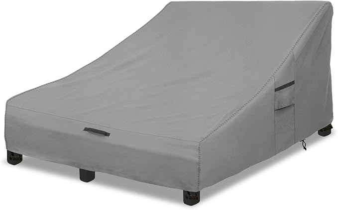 Okcool 100% Waterproof Patio Double Wide Chaise Lounge Chair Cover, 600D Tough Canvas 80 Inch Outdoor Chaise Lounge Covers