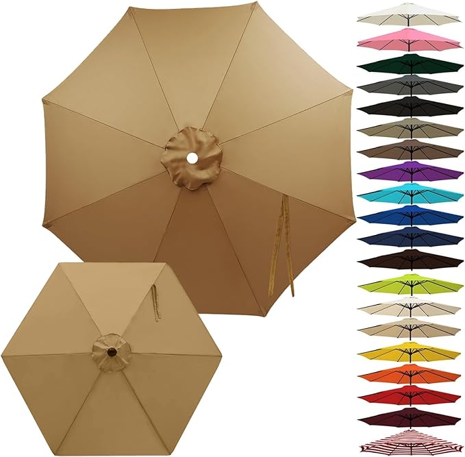 Outdoor Umbrella Replacement Canopy, Patio Umbrella Replacement Top Cover, Outdoor Umbrella Replacement Cloth, 6.5-13.1ft Waterproof UV-Resistant Fabric, for Garden Pool, Canopy Only