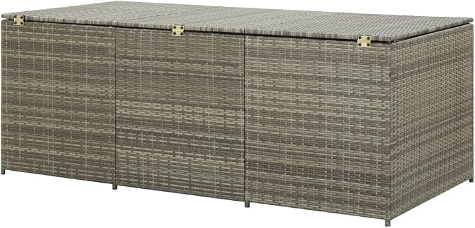 Patio Storage Box Poly Rattan 70.9"x35.4"x29.5" Gray Patio Garden Outdoor Storage Container, Furniture Deck Box (Weight:56.88 lbs) -AA