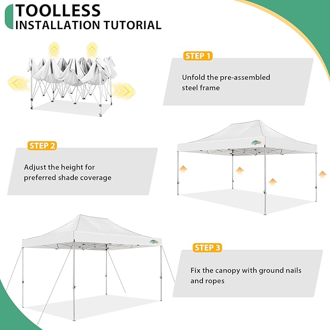 COBIZI 10x15 Pop up Canopy Tent Heavy Duty, Easy Set-up Commercial Outdoor Party Tent, 100% Waterproof Wedding Tents Gazebo, 3 Height Adjustable with Handbag, White