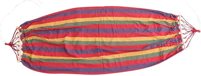 Homoyoyo Single Person Rainbow Striped Outdoor Hammock Canvas Cotton Travel Swing for Leisure Use with Anti-tip Design, Wide Size Suitable for Patio Garden Camping and Resting