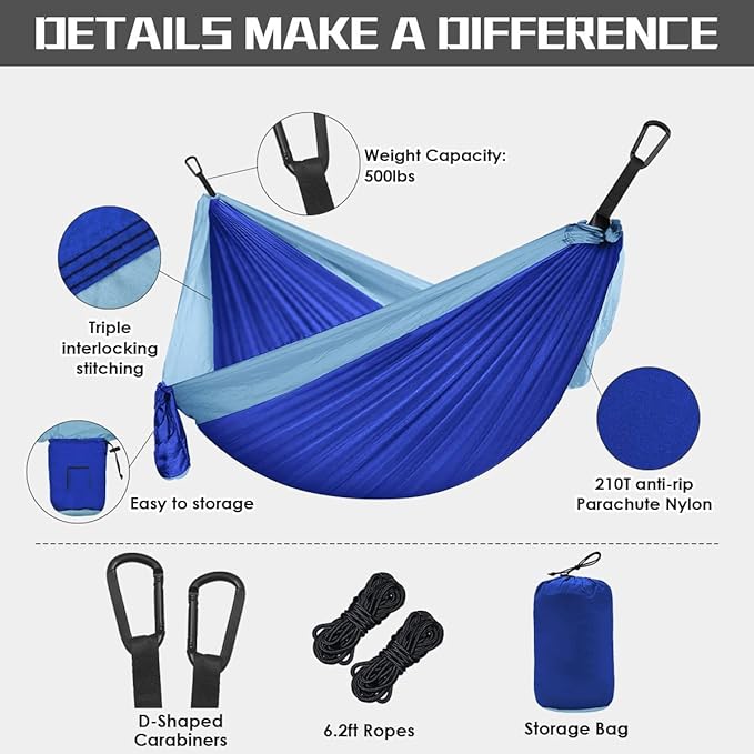 Ultralight Camping Hammock, Portable Compact Double Outdoor Hammock, Nylon Hammock Swing with Carabineers, for Hiking Camping Travel (Color : A, Size : 260x150cm)