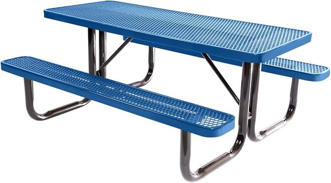 COATEDOUTDOORFURNITURE Heavy-Duty Portable Outdoor Picnic Table, Thermoplastic Coated Expanded Metal Commercial-Grade Patio Dining Furniture Made in America (6ft Rectangular, Textured Light Blue)