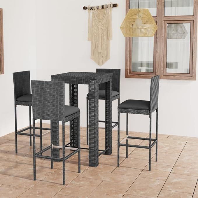 5 Piece Patio Bar Set with Cushions,Garden Table and Chairs Sets,Garden Conversation Sets, Outdoor Patio Furniture,for Patio,Backyard,Garden,Poly Rattan Gray