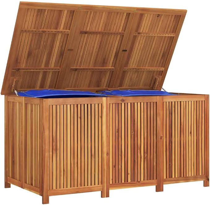 Large Brown Solid Acacia Wood Garden Storage Box 59.1 x 31.5 x 29.5 in for Outdoor Cushions and Tools