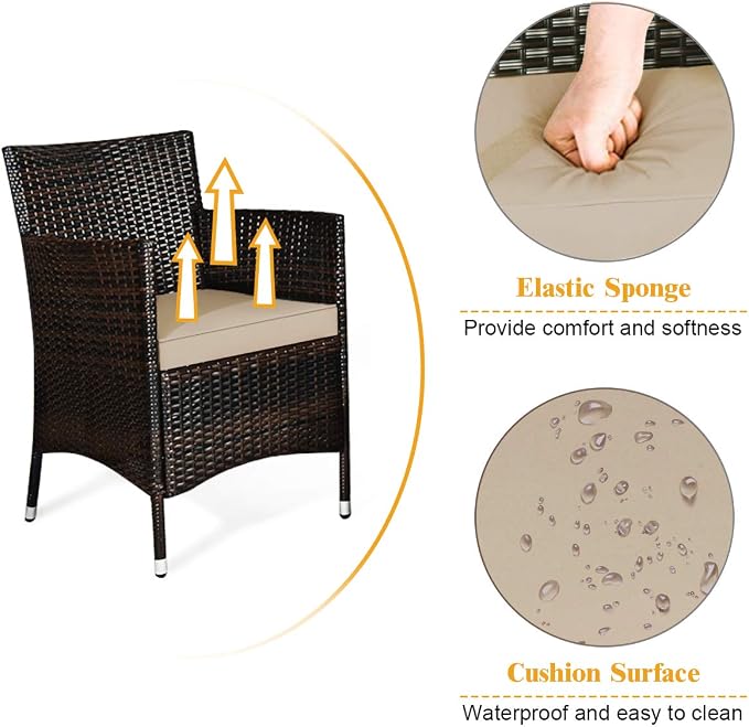 COSTWAY 4PCS Rattan Patio Furniture Set | Outdoor Wicker Rattan Chairs with Coffee Table, Rattan Cushioned Conversation Set for Backyard Balcony Porch Poolside, Brown
