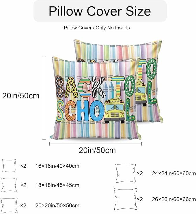 Outdoor Waterproof Throw Pillow Covers Set of 2 Back to School Pillowcases 18x18 Inches Crayon Truck School Season Decorative Pillows Cushion Case Patio Pillows for Couch Bed Chair Garden