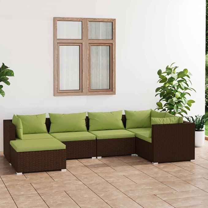 6 Piece Patio Lounge Set with Cushion, Outdoor Patio Sectional Furniture Conversation Sets Patio Lounge Set Piece Patio Set s Poly Rattan Brown