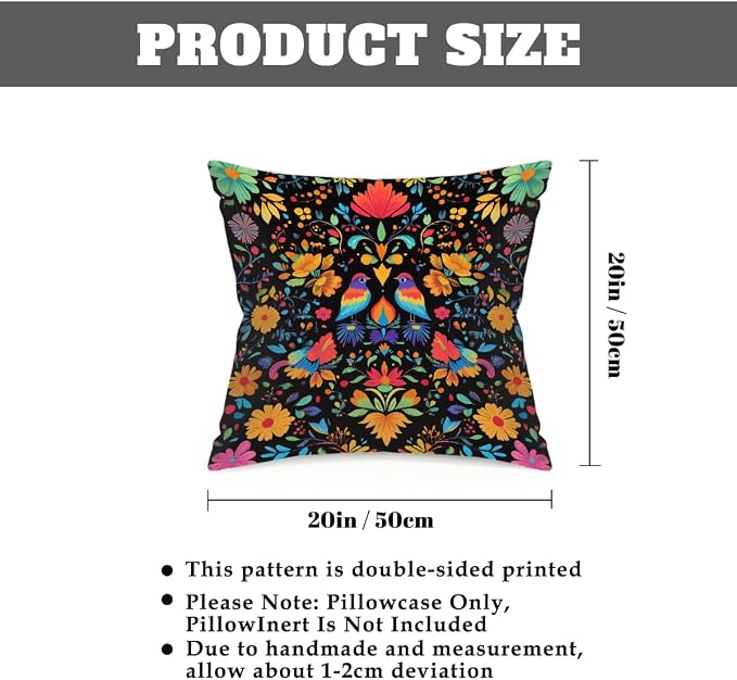 20x20 Inch Outdoor Pillow Covers Set of 2 Waterproof Throw Pillow Covers Decorative Couch Cushion Covers Mexican Birds Flower Square Pillowcases Protectors for Patio Garden Sofa