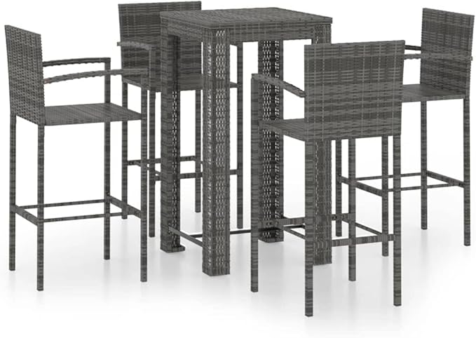 5 Piece Patio Bar Set with Armrest,Garden Table and Chairs Sets,Garden Conversation Sets, Outdoor Patio Furniture,for Patio,Backyard,Garden,Poly Rattan Gray