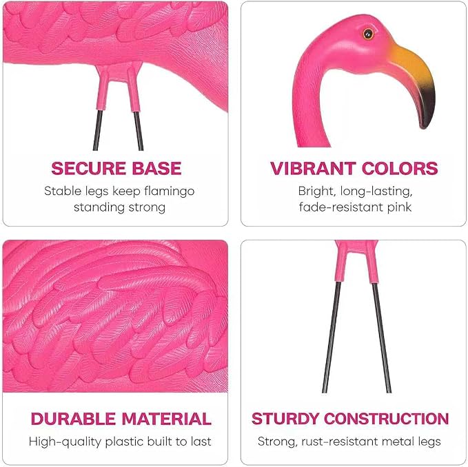 GiftExpress Pink Flamingos Yard Decorations - 4 Pack Extra Large 24" Tall Plastic Flamingo Statue w/Metal Stakes - Lawn Ornaments & Garden Decor for Outdoor Parties