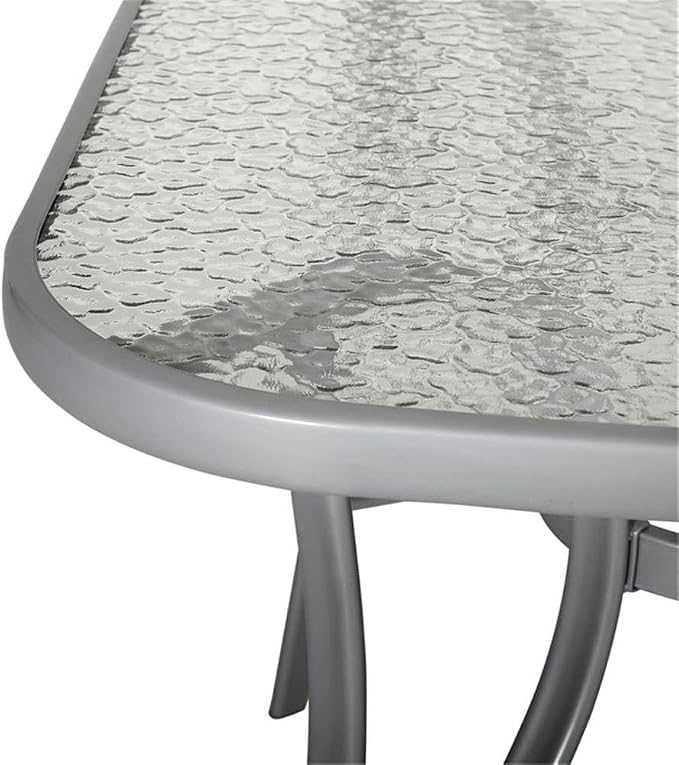 Afuera Living 35x59 Rectangular Glass & Steel Patio Table, Clear Top with Silver Powder Coated Frame, 6-Person All Weather Dining Table with Umbrella Hole for Deck, Patio, or Poolside Use