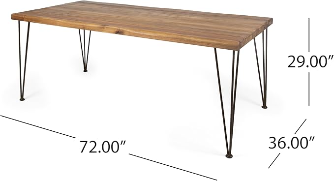 Christopher Knight Home Terry Acacia Wood Patio Dining Set for 6, Rectangular Patio Dining Table and Faux Rattan Chairs Set of 6, 7 Piece Outdoor Dining Set with Cushion and Iron Frame, Teak+Gray