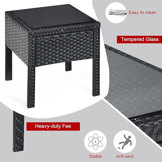 Tangkula 3 PCS Patio Conversation Set, Outdoor Rattan Sofa Set with Seat Cushions & Coffee Table, Patio Wicker Furniture Set for Garden Balcony Backyard Poolside (Red)