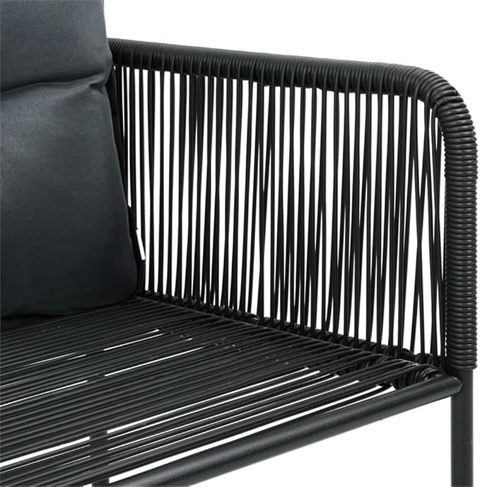 Afuera Living 7-Piece Foldable Garden Dining Set, PVC Rattan, Black Finish, Rectangular Table with 6 Chairs, Weatherproof UV Resistant Materials, Removable Cushions, Modern Outdoor Patio or Backyard