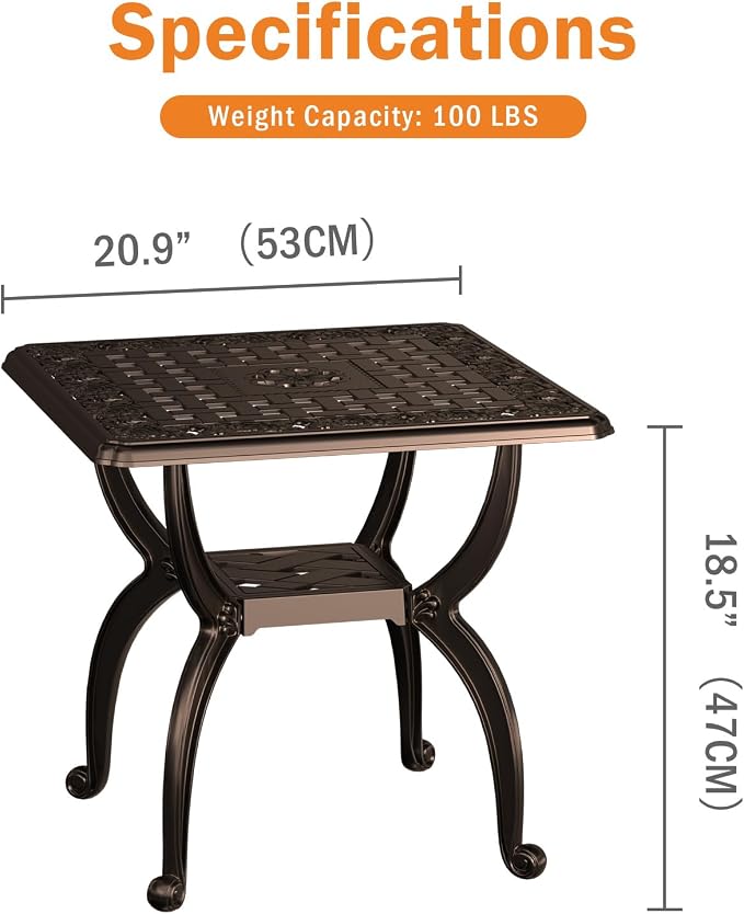 21" Patio Bistro Table, Cast Aluminum Table, Outdoor Table for Garden/Yard/Pool/Porch, Bronze