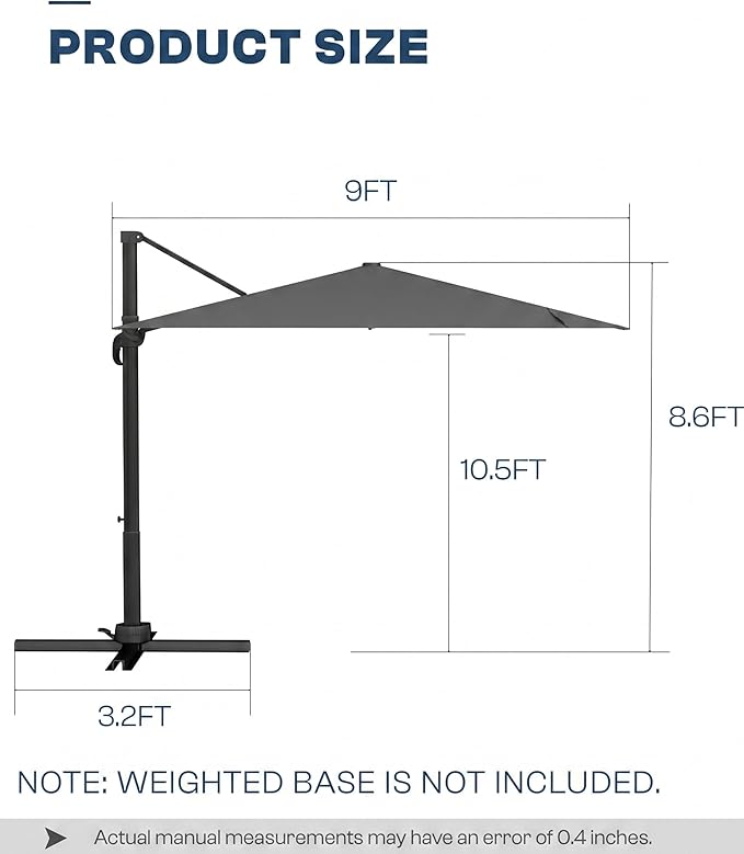 9x9 FT Square Cantilever Umbrella,Easy Tilt, Fade Resistant & 360° Rotation, Offset for Pool Deck Backyard Patiocharcoal gray (Base not Included)