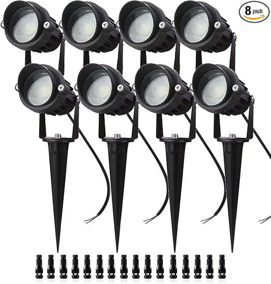 LAVAED 10W Landscape Lighting 12/24V Low Voltage Landscape Lighting LED Outdoor Spotlights 1000LM Waterproof Garden Uplights for Pathway,Patio,Yard,Flag,Tree(8Pack with Connectors)