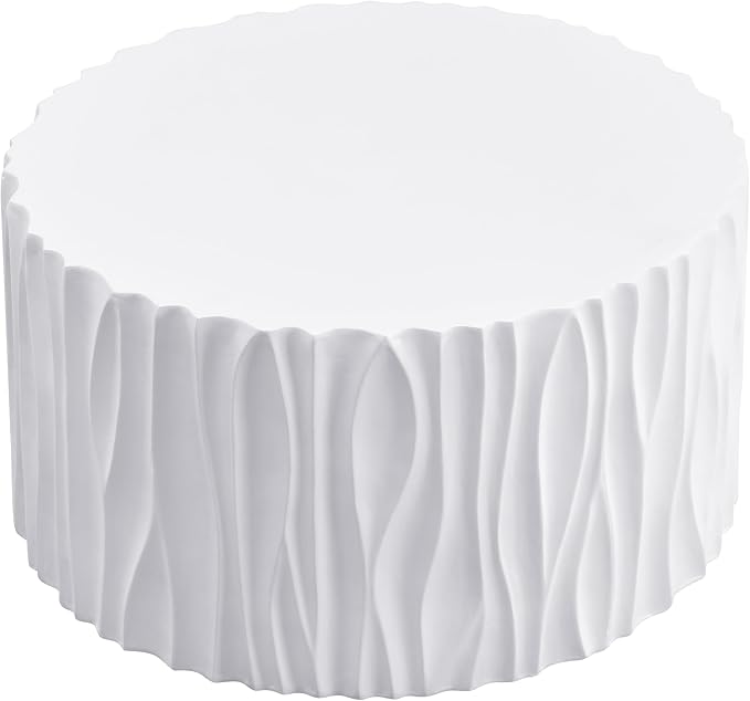 Merax 26.77” Wavy Outdoor Round Coffee Table, MGO All-Weather Side Table, Low-Maintenance Patio Furniture for Garden, Balcony, Deck, White