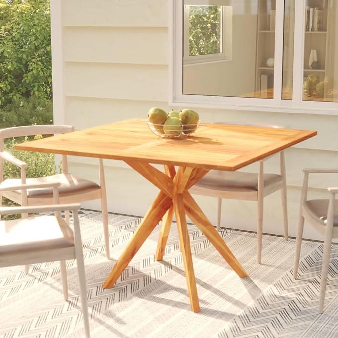 vidaXL Square Patio Table - Outdoor Dining Furniture in Solid Acacia Wood, Sturdy Cross Legs, Easy Assembly and Maintenance, Brown, 43.3"x43.3"x29.5"