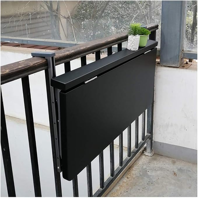 Balcony Railings Hanging Folding Table Dining Table Leisure Table, Not Easy to Rust, Can Be Placed Outdoors for A Long Time, The Height of The Porous Position is Adjustable (Black 120*25cm)