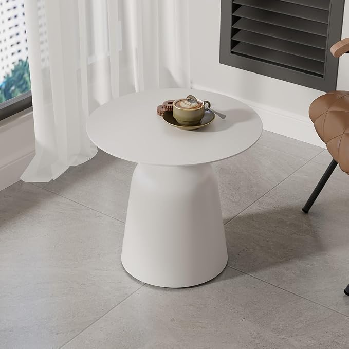 TWT 19.5 Inch Round Pedestal Side Table, Modern Minimalist End Table with Stable Bell Base, Small Coffee Accent Table for Indoor Outdoor Living Room Bedroom Patio Balcony, White