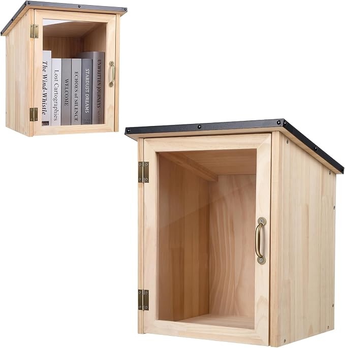 Little Library Outdoor Bookcase - Weatherproof Wooden Book Exchange Box with Visual Window, Large Capacity (Holds 15+ Books), Rain-Slope Roof for Backyard, Garden, Community & School Wooden Color
