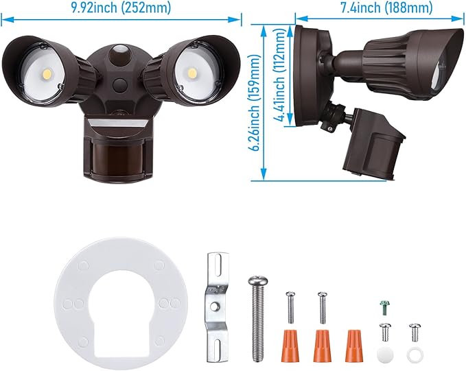 LEONLITE COB LED Security Light, Motion Sensor Outdoor Lights, Dusk to Dawn, 100-277V, ETL Listed, Adjustable Heads, Motion Detector Flood Light, Aluminum, IP65 Waterproof, 3000K Warm White, Bronze