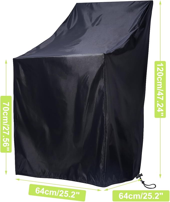 Stackable Patio Chair Covers, Outdoor Chair Covers Waterproof, Lawn Patio Furniture Covers, Fit for 4-6 Stackable Dining chairs Garden Chairs (Black, 25"L x 25"W x 47”H)