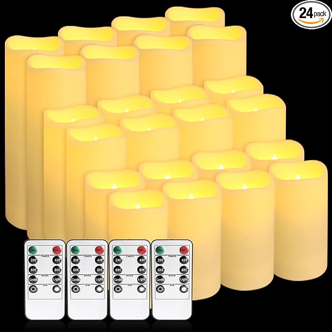 Enpornk Set of 24 Flameless Led Battery Opeated (D2.2'' x H4''5''6'') Waterproof Outdoor Indoor Candles with 10-Key Remotes and Cycling 24 Hours Timer