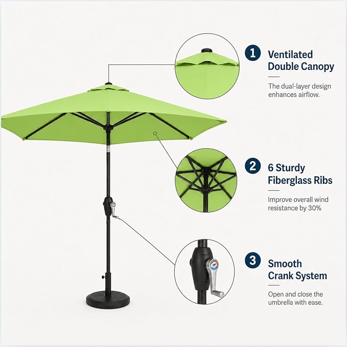 7.5ft Patio Umbrella, Outdoor Table Market Umbrella with Smooth Crank Lift, 6 Windproof Fiberglass Ribs, UPF50+ UV Protection for Deck, Pool, Garden and Backyard