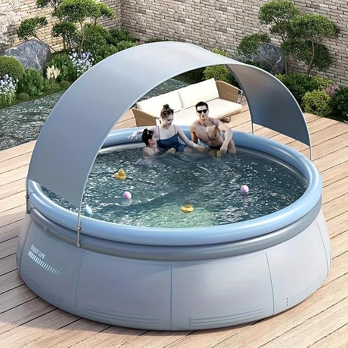 Montary Extra Large 118"x118"x26" Inflatable Swimming Pool with Canopy - Thickened Backyard Summer Pool, Outdoor Blow Up Design with Coil Mesh, Foldable & Portable