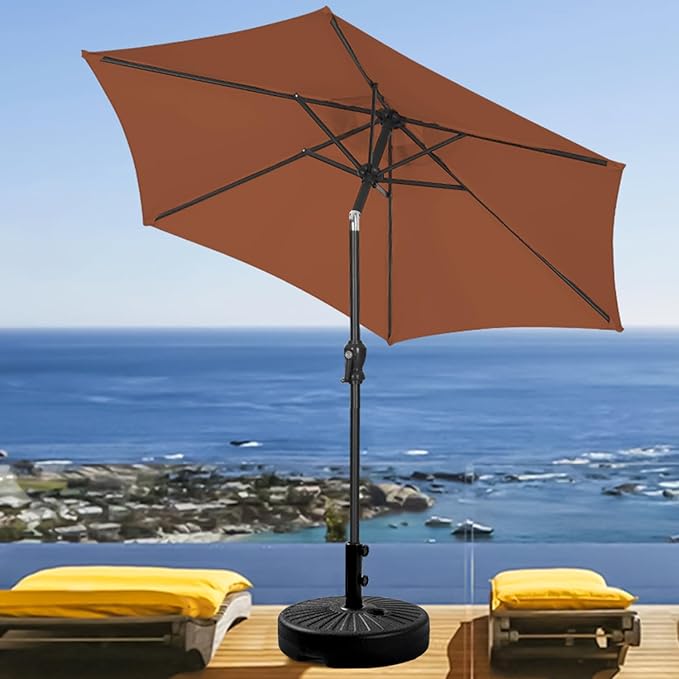 GDY 7.5ft Patio Umbrella Outdoor Umbrella with Tilt, Crank and Umbrella Weighted Base, for Yard/Outdoor/Wedding Parties and Events (Coffee)