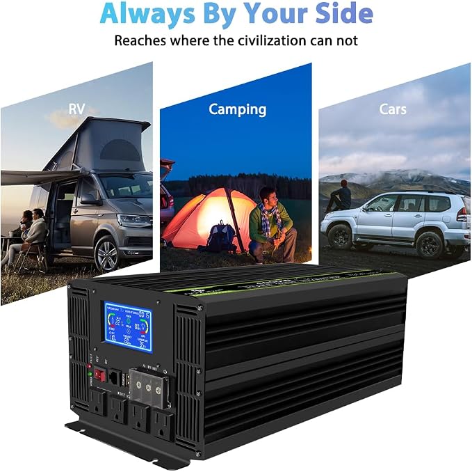 NOVOPAL 4000 Watt Pure Sine Wave Power Inverter DC 24V to AC 110V 120V Rv Inverters with 4 AC Outlets,High Power Terminal-16 ft Remote Control, LCD Display for Truck, Hurricane, Home