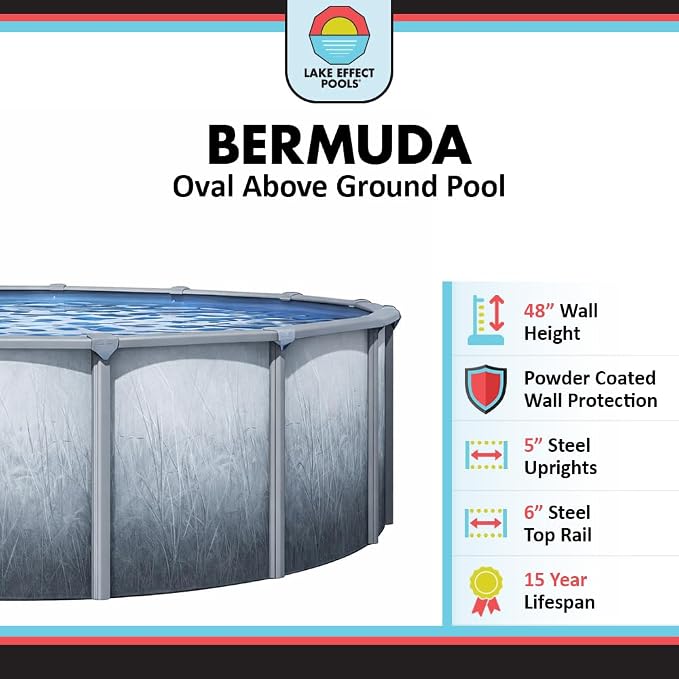Lake Effect Pools 'Bermuda' 15 ft x 30 ft Oval Above Ground Swimming Pool | 48 Inch Resin Protected Steel Sided Walls | Bundle Includes: 25 Gauge Overlap Liner & Widemouth Skimmer